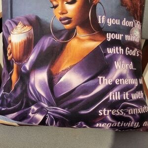 Beautiful Purple Satin Pillow with Inspirational Quote.